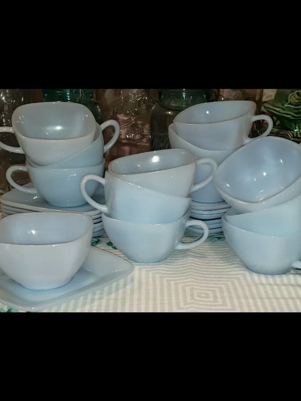 Vintage Mid-Century Azurite Delphite Blue Milk Glass Tea Cup & Saucer Set